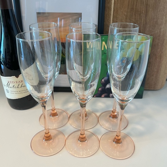 Vintage Luminarc Pink Stem Champagne Glasses – Set of 6 – 8.75” Tall - Picture 1 of 5